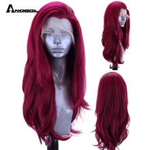 Anogol Бургундия синтетический парик на кружеве длинные натуральные волнистые высокотемпературные волокна для женщин парики волос