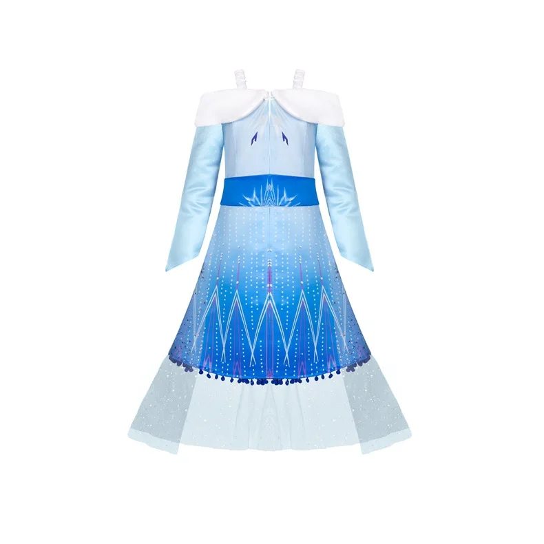 D2212-Blue Newest Princess Dress for Girls Snow Queen Elsa Cosplay Christmas Dress Disfraz Elsa 2 Party Long Sleeve Long Vestidos 12Ys - Color: D2212-Blue
