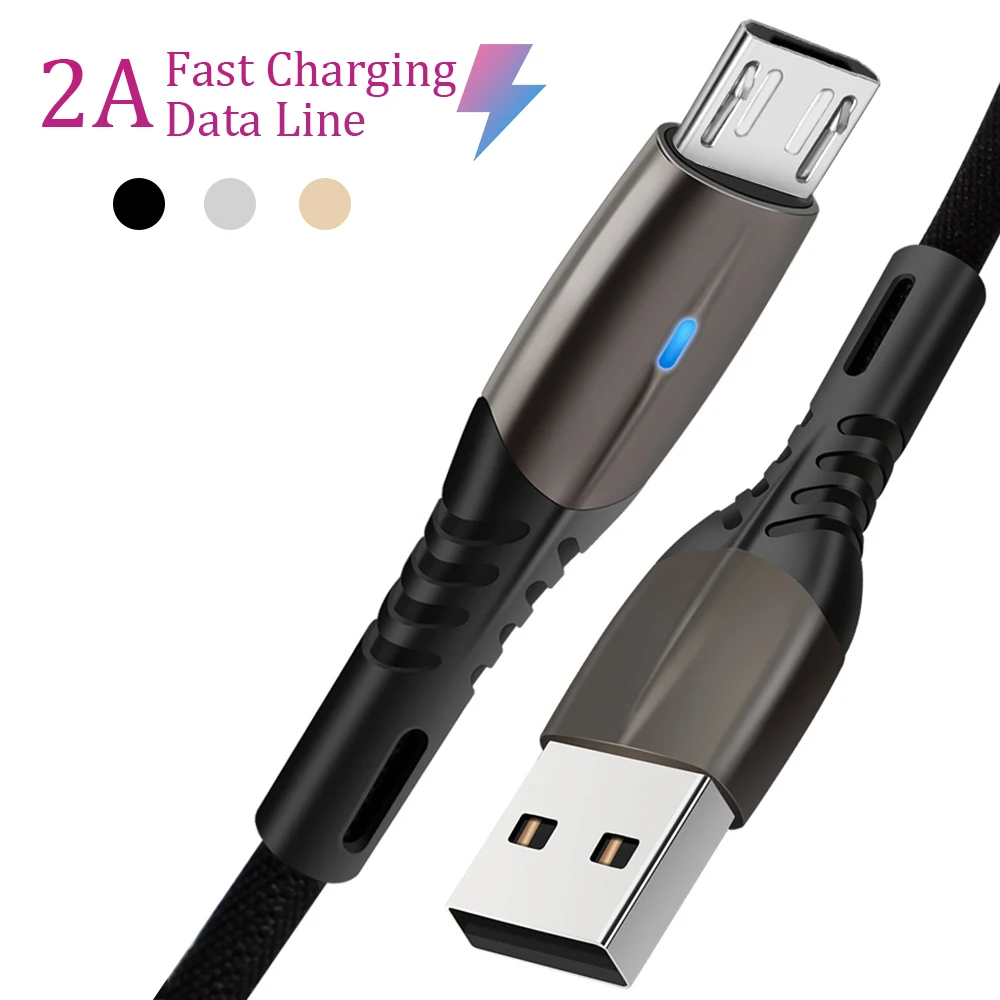 1 м светодиодный кабель Micro USB 2A для быстрой зарядки для huawei Microusb кабель для мобильных телефонов Xiaomi кабель для передачи данных Шнур