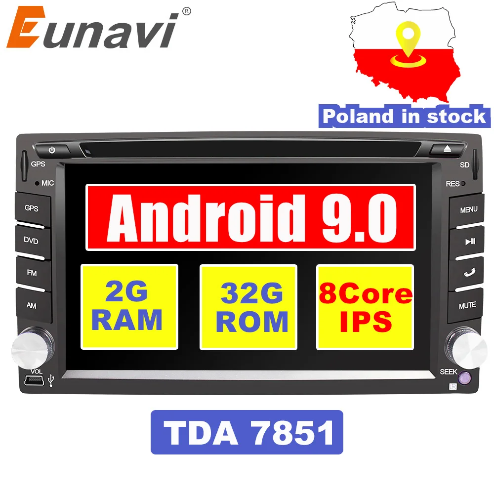 Top Eunavi Octa 8 Core 2 din Android 9.0 car dvd radio player universal 2din GPS Navigation audio stereo wifi touch screen swc usb 0
