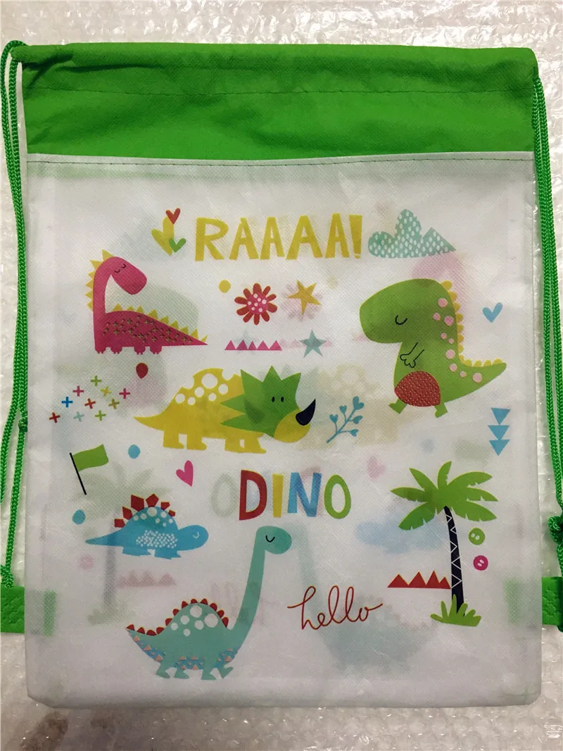 Novo 12 pçs dinossauro drawstring mochila tecido