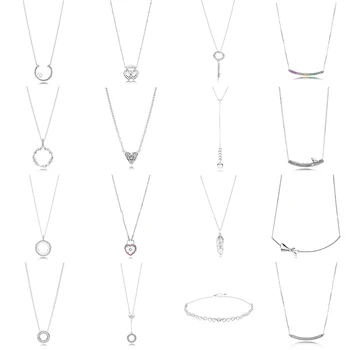 

100%1:1 S925 Sterling Silver Spring Bird Curved Bar Necklace Heart Shaped Vortex Necklace Necklace Ladies Charm Luxury Jewelry
