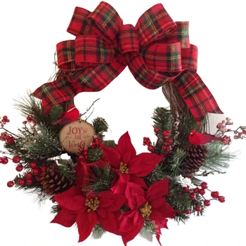 

New Fashion Christmas Rattan Wreath Garland Pine Needles Rattan Garlands with Bow Flower Wreaths Brown Xmas Tree Branch Wreath