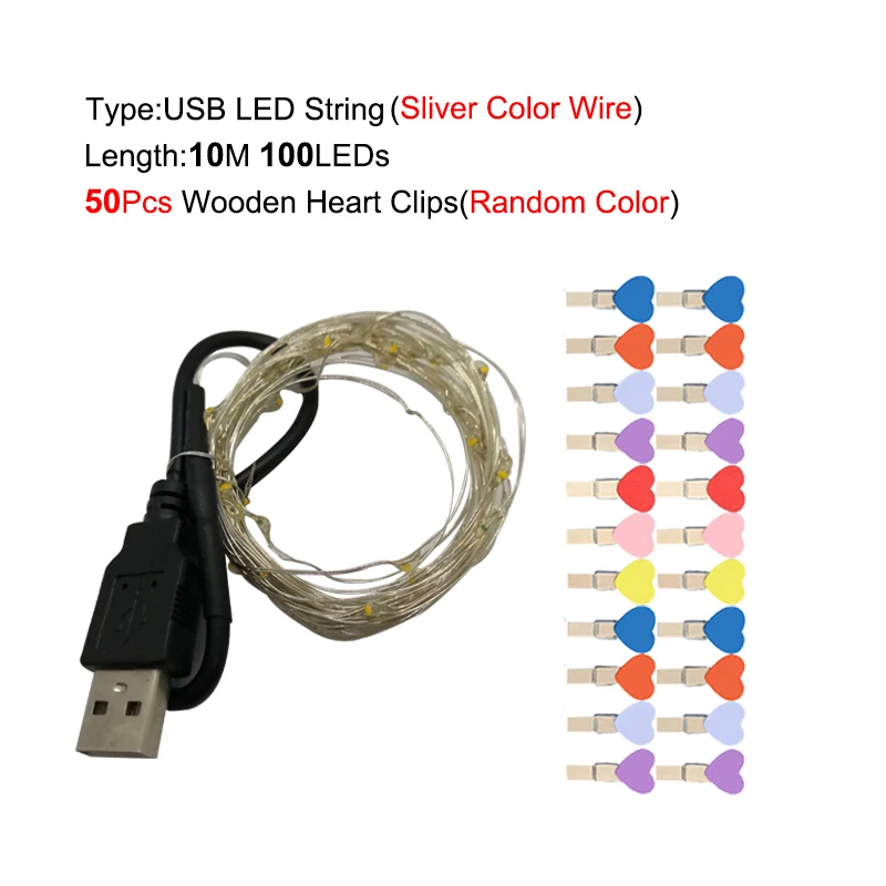 10 м зажим для фото usb светодиодные гирлянды для спальни фото настенные украшения сказочные гирлянды огни Рождество Свадьба Рождество вечерние декоративные