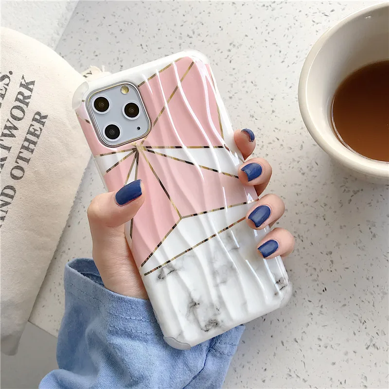 1 Геометрический мрамор чемодан чехлы для телефонов iPhone 11 Pro Max XR XS Max 7 8 Plus X Жесткий ПК Гальваническая задняя крышка - Цвет: 1