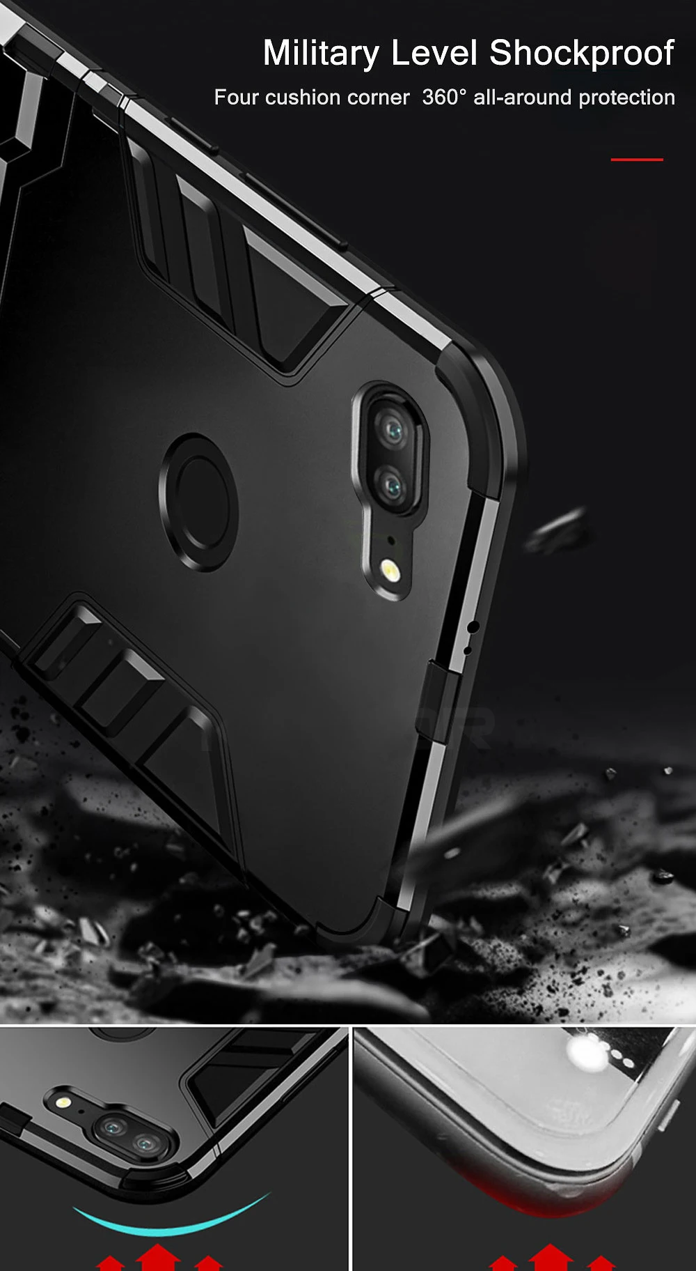 Чехол для Huawei Honor 9 Lite, ударопрочный чехол из ТПУ+ ПК, жесткий пластик с подставкой, двойной гибридный Чехол для Huawei Honor 9 Lite