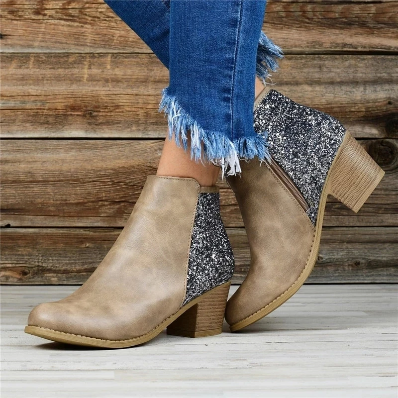 

Women Autumn Winter Boots Ponited Toe Shoes Pure Color Booties Buckle Strap Square Heel Single Shoes Wedges Outdoor Warm Shoes