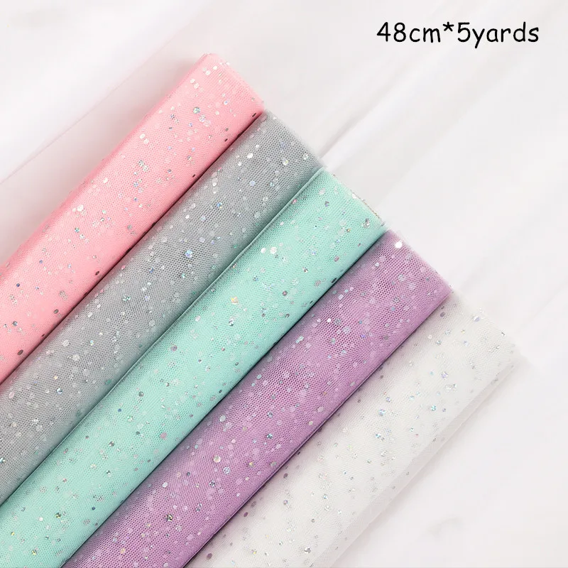 

48cm*5yards/roll Fantasy Sequins Star Moon Lace Mesh Flower Gift Wrapping DIY Scrapbook Craft Paper