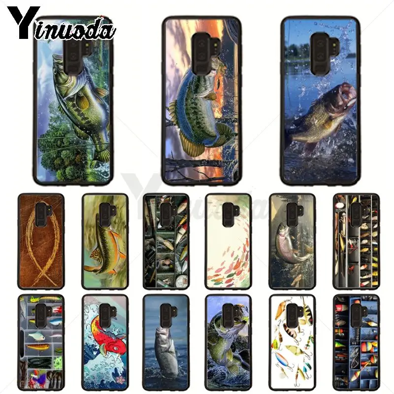 Ikan Melompat Keluar dari Air Kayu Kotak Peralatan Memancing Memancing Lembut Ponsel Case untuk Galaxy S10 S9 S8plus S10e a50 A70 A10 Ponsel