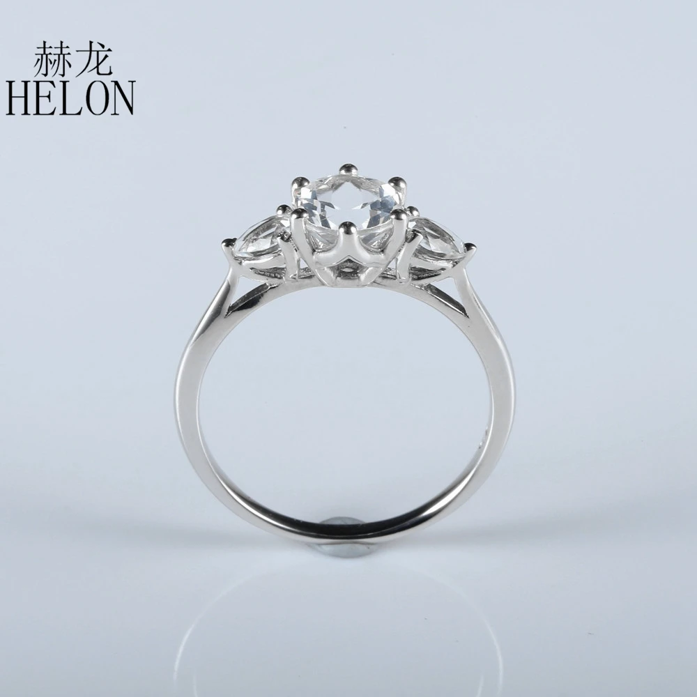 HELON серебро 925 пробы, сертифицированное круглое карат, натуральный белый топаз, обручальное кольцо, женское ювелирное изделие