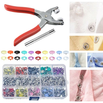 

100 Set 10 Colors Metal Sewing Buttons Hollow Prong Solid Prong Press Studs Snap Fasteners with Plier Tools for Clothing Luggage