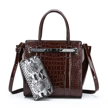 

Luxury Crocodile Pattern Handbag Women Designer Classic Patent Leather Ladies Bag Tote Serpentine Lock Shoulder Bag Clutch Purse