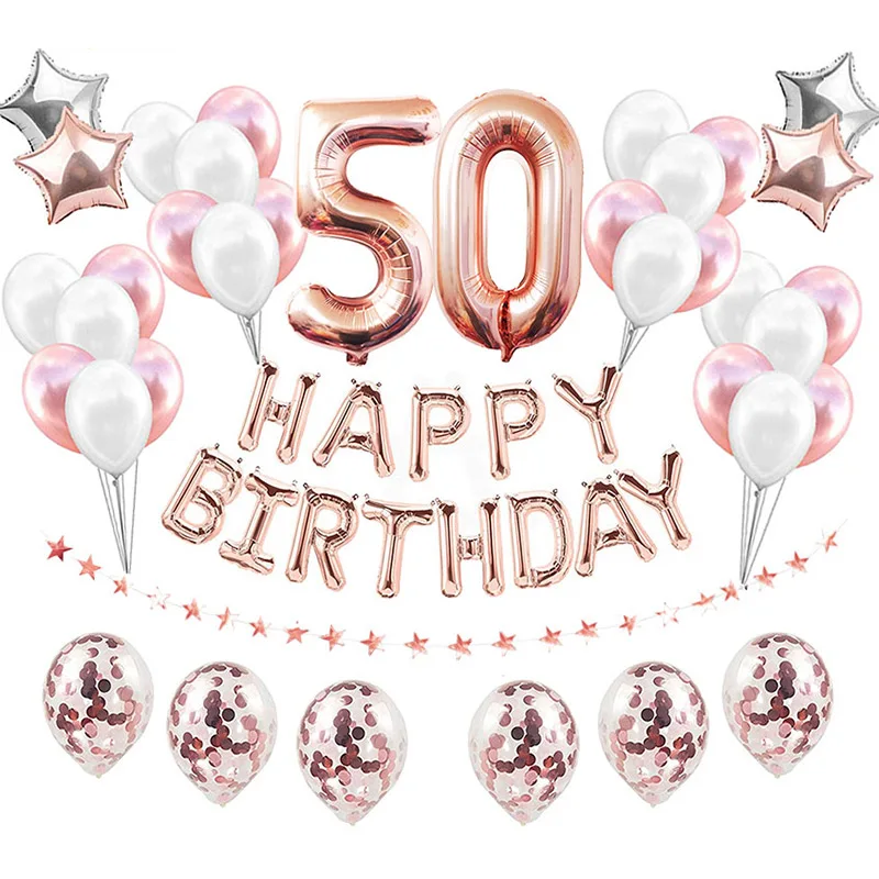 38 шт. 32 дюйма с днем рождения 50 воздушные шары из фольги розового, золотого, голубого и розового цвета с цифрами 50 лет вечерние украшения для мужчин, мальчиков и девочек