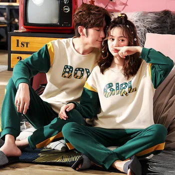 

Pajamas For Couple Long Sleeve Cotton Winter Man Pijamas Pyjamas Women Cartoon Sleepwear Set Lovers Sleep tops Plue Size XXXL