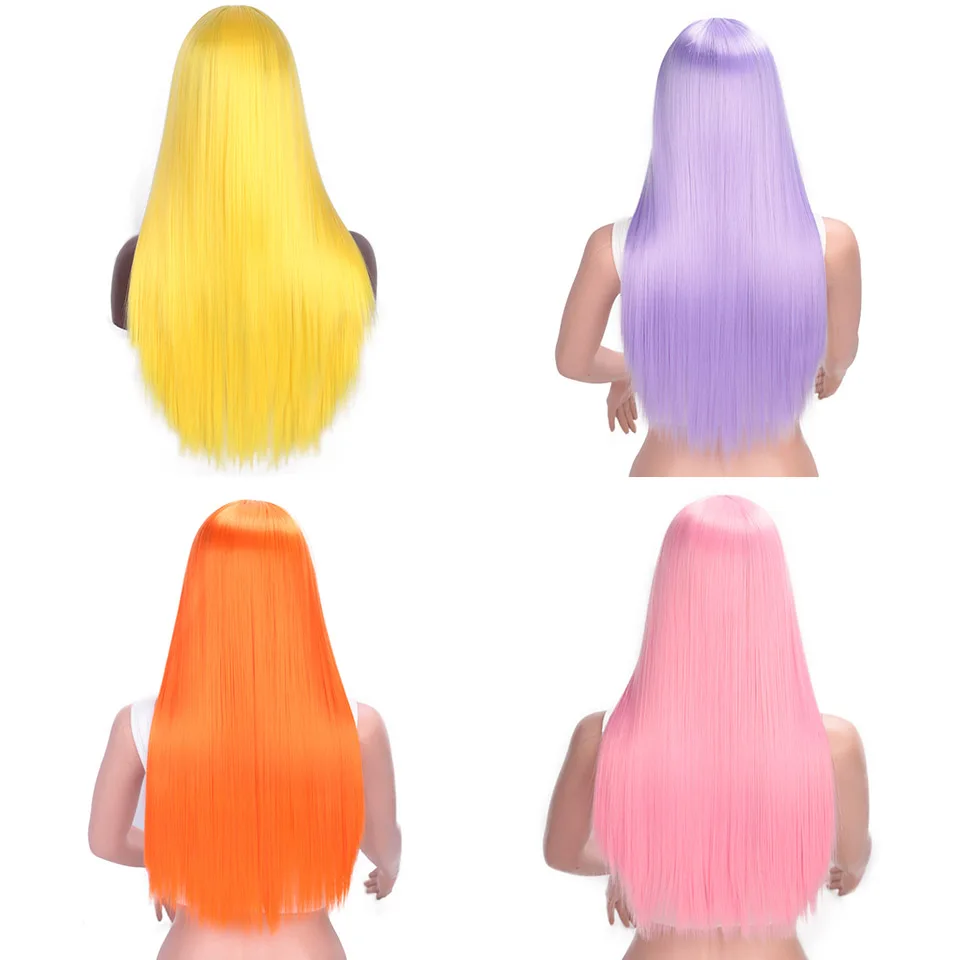I's a wig желтый цвет синтетический длинный прямой парики для женщин розовый фиолетовый оранжевый цвет яркий косплей парик Средний часть волосы природы