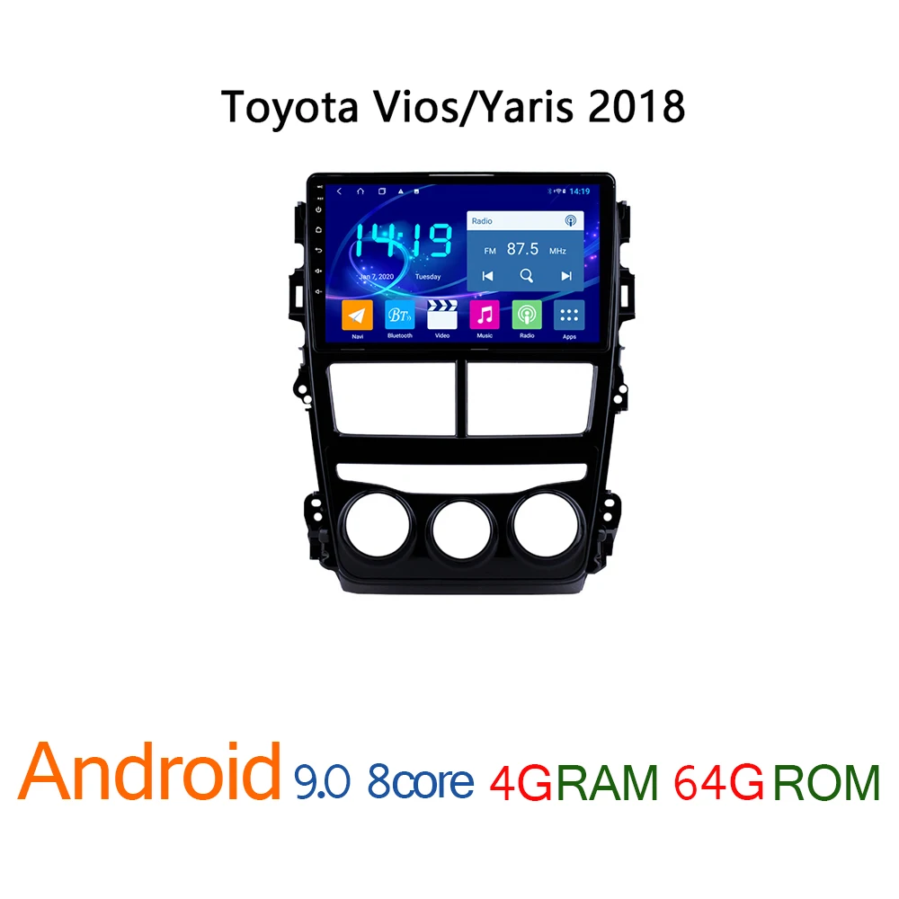 4G + 64G Автомагнитола для Toyota Vios Yaris 2018 android DVD Мультимедиа GPS навигация Авто Аудио