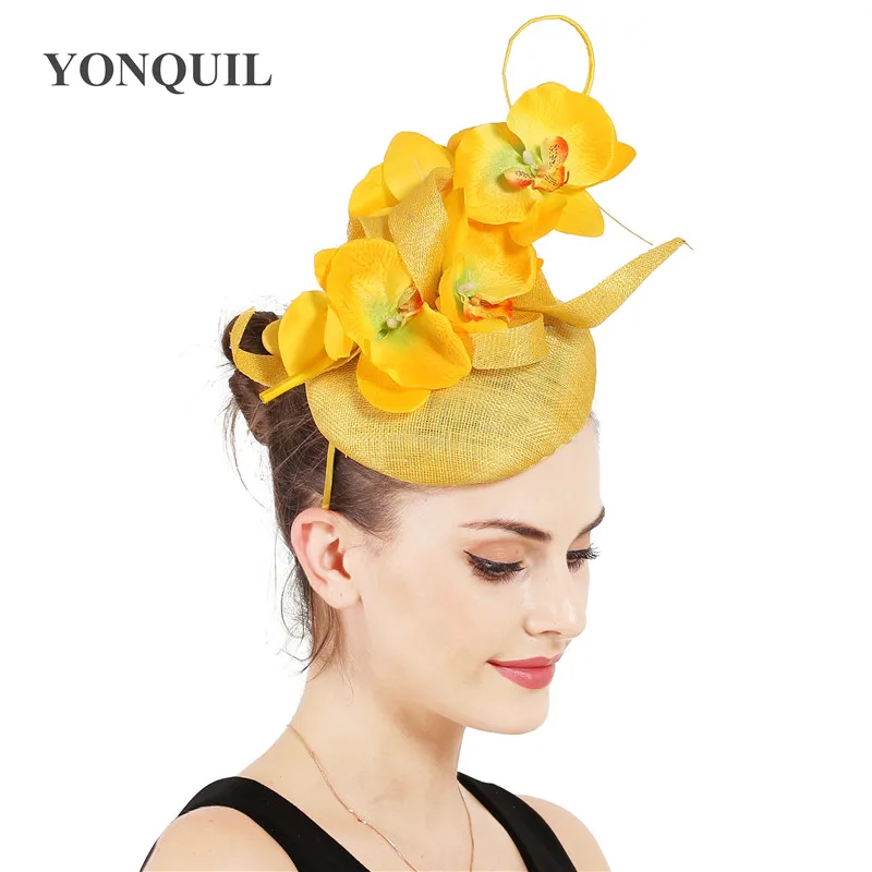 

4-Layer linen vintage sinamay Fascinators hat Gorgeous headwear Women Elegant wedding flower headpiece Ladies hair accessories