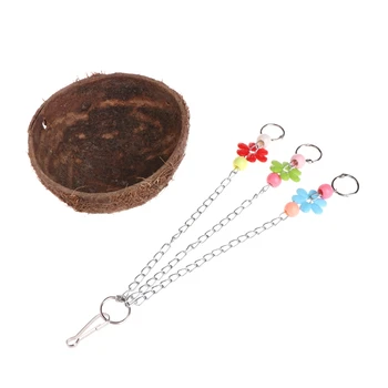 

Natural Coconut Shell Bird Nest Cage Feeder Hanging Standing Toys For Pet Parrot