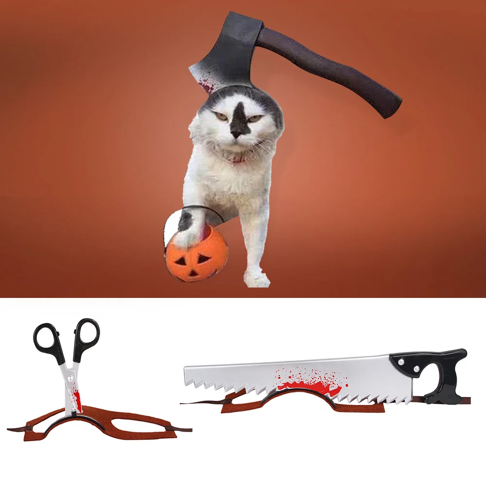 Костюмы для Хэллоуина для собак Pet ободок для собаки Axe Saw Scissor Horror Props Косплей украшение одежды ужасный костюм аксессуары для собак
