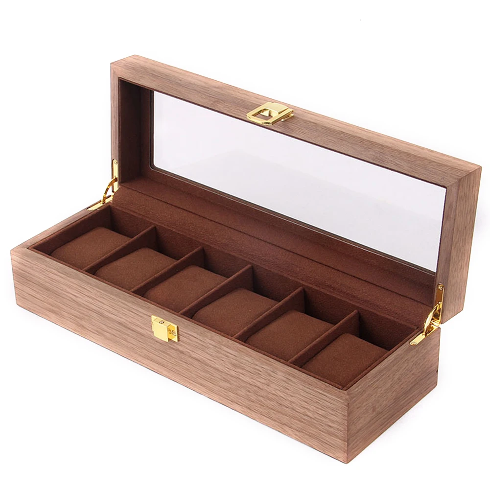 

Storage Case Wooden Vintage Style Protective Portable Jewelry Organizer Home Decoration Durable Display Glass Top Watch Box