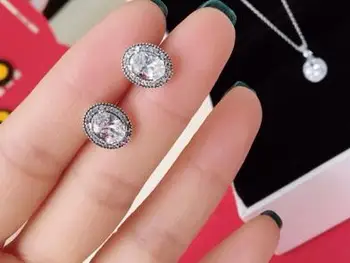 

YPD104 925 Silver Zircon Round Decorative Lady's Necklace Round Zircon Decorative Lady's Ear Set Box