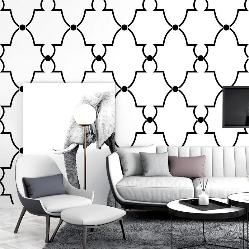 Black and White Wallpaper Graphic Trellis Curved Striped Wallpaper Living Room Bedroom TV Background Decor PVC Modern Wall Paper