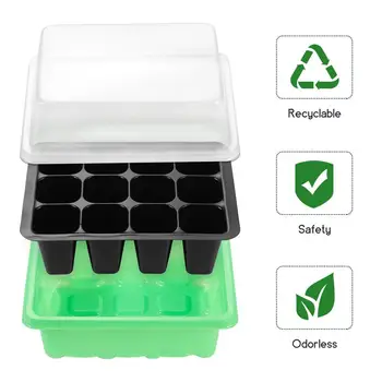 

10 Pcs Seedling Tray Sprout Plate 12-Cells Nursery Pots Tray with Transparent Lids Box For Gardening Bonsai (Green)