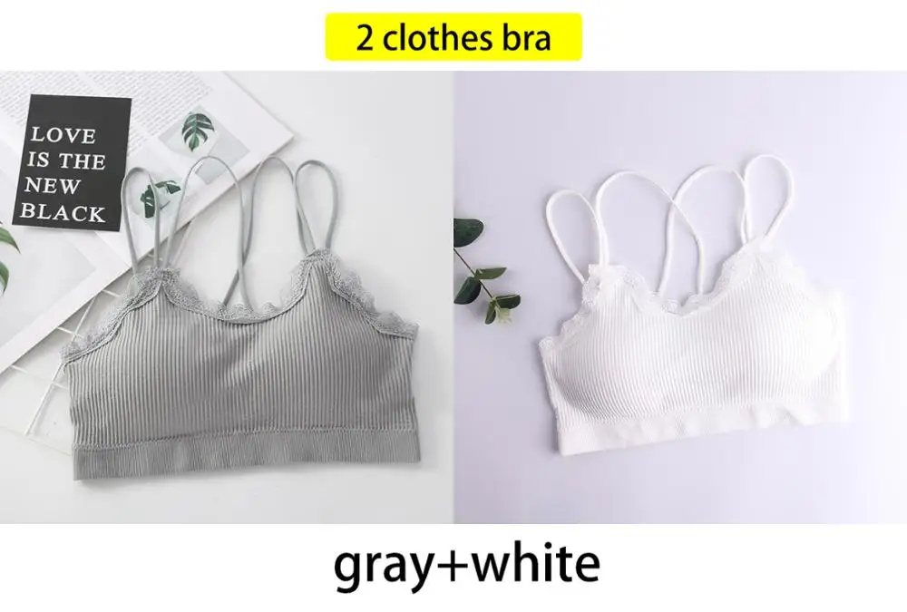 French Style 2pcs Solid Color Sexy Lingerie Seamless Bra Wire Free Comfort Push Up Bras for Women Underwear Bralette - Цвет: gray white