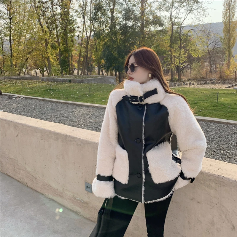 Feminino de Alta Cabolsa de Pele Inverno Qualidade Solto Gola Design Integrado Longo Emenda Único Breasted Algodão-acolchoado Bolso Jaquetas 2 único breasted algodão-acolchoado bolso jaquetas