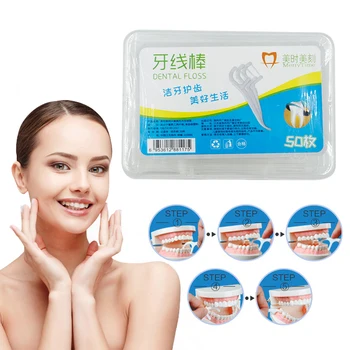 

50pcs In Box Case Oral Clean Flosser Picks Teeth Toothpicks Sticks Makeup Clean Tools Convienient No-pain TSLM2