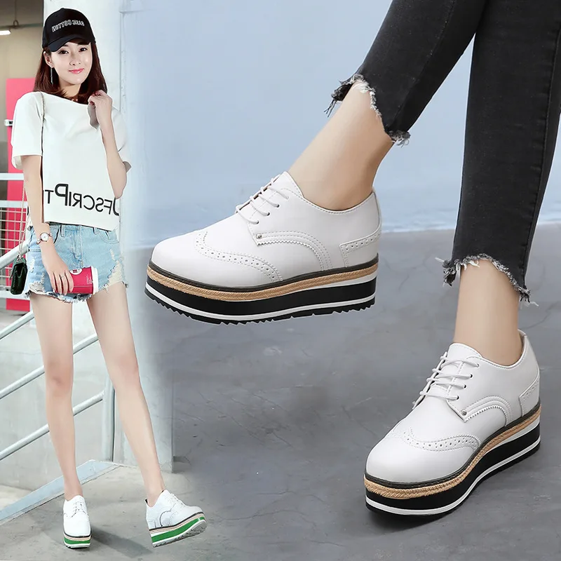 

2019 Spring And Autumn New Style Genuine Leather British-Style Platform WOMEN'S Shoes College Autumn Shoes Black And White with
