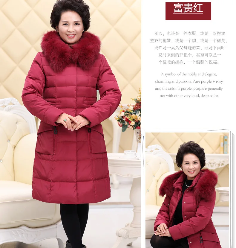 Winter New Style Middle-aged Genuine Fur Collar down Jacket Slim Fit Mid-length Thick Large Size Mom down Jacket