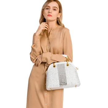 

New Genuine Leather Bag Women Handbag Cowhide Crocodile Lace Luxury Fashion Diamond Bag Ladies Shoulder Messenger Shell Bags