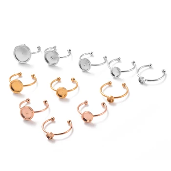 

10pcs No Fade Stainless Steel Adjustable Ring Settings Blank/Base Cabochon Bezel Tray Fit for DIY Rings Jewelry Making Findings