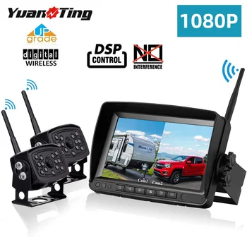 

YuanTing HD Digital Wireless Dual Backup Camera 7 inch Monitor Split Screen Highway Observation System for Travel Trailers RV