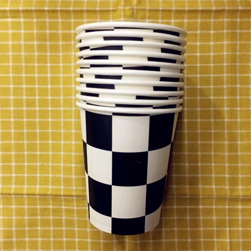 10pcs paper cups Черно-белая решетка клетчатая тема одноразовые наборы посуды для дня рождения праздника свадьбы украшения поставки - Цвет: 10pcs paper cups