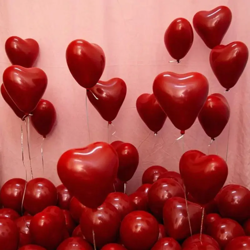 50Pcs/Pack10inch Heart Latex Red Balloon 6pcs Ribbon for Valentine Day Wedding 634E