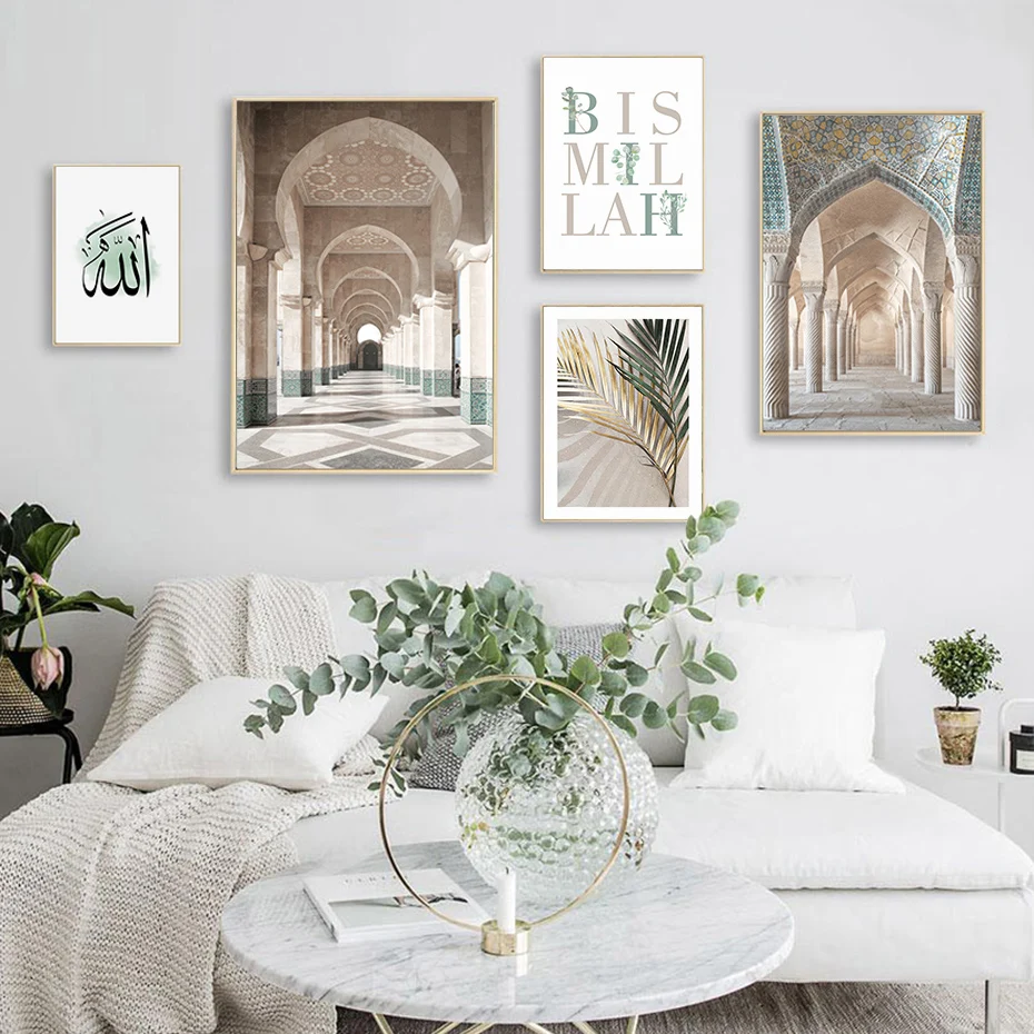 Mint-Green-Morocco-Hassan-II-Mosque-Islamic-Muslim-Canvas-Painting-Boho-Wall-Art-Pictures-Poster-Print (2)