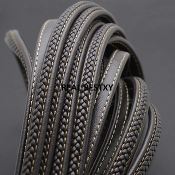 

2m/lot approx 8*5mm brown flat Braided Leather Cord Craft Bracelet Findings sewing braided Leather Cords Rope Diy Jewelry Making