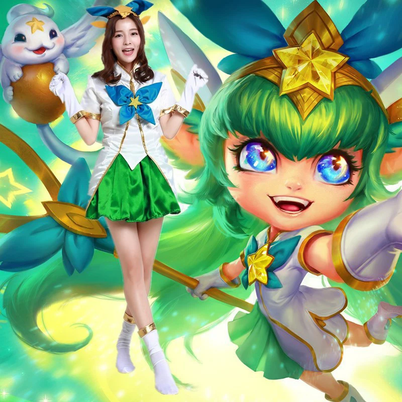 Женское платье принцессы на Хэллоуин зеленые парики Лига Легенд LOL Lulu аниме