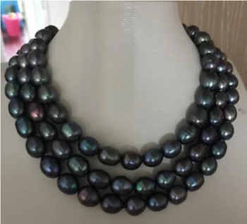 

elegant 9-10mm baroque tahitian black green red pearl necklace 50inch