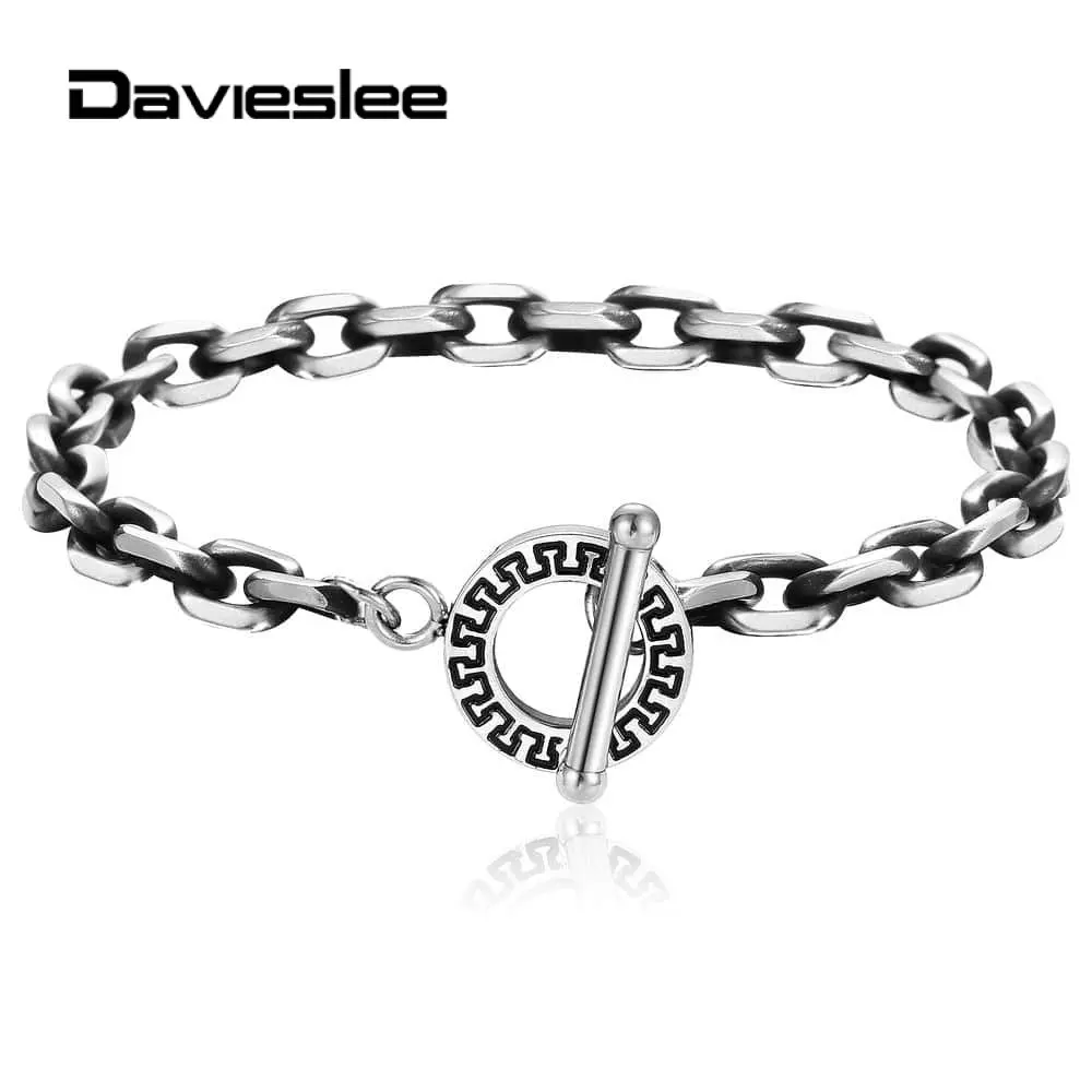 

6mm Stainless Steel Bracelet For Men Women Unique Toggle Clasp Simple Gunmetal Rolo Cable Link Chain Jewelry 8-11 inch LTBS008
