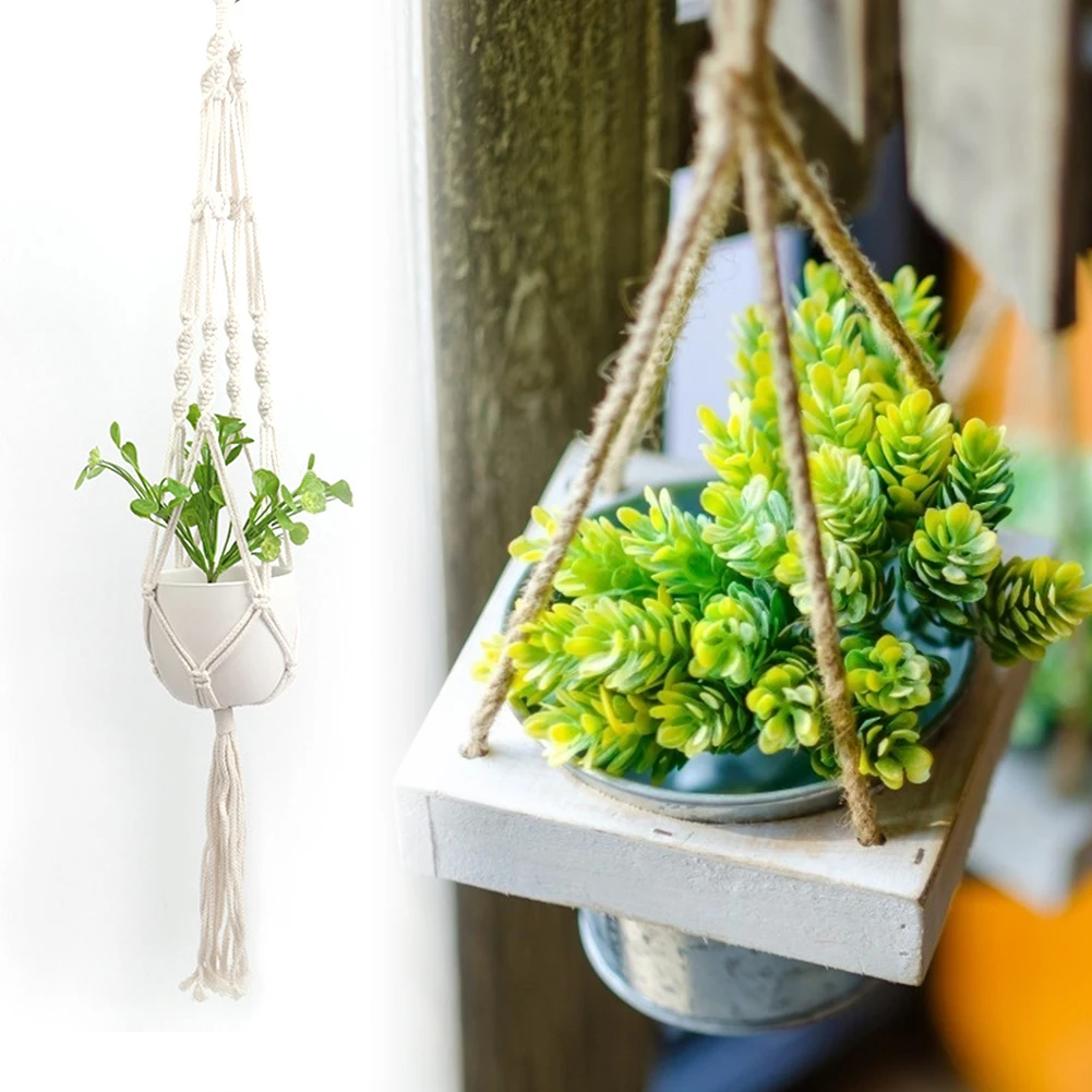 Modern Indoor Style Flower Pot Mesh Bag Plant Hanging Hanger Woven Knot Rope Frame Simple Cup Basket | Дом и сад