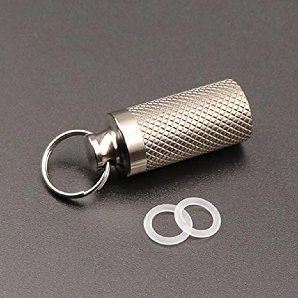 2pcs Portable Waterproof Pocket Pill Box Container Titanium Keychain Keyring for Travel Camping Hiking Outdoor Sports