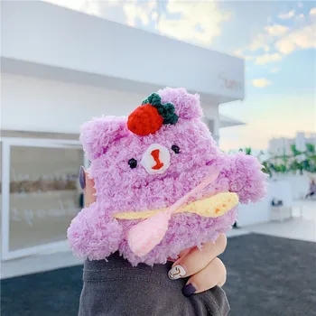 

3D Cute Winter Warm Plush Bear Purple Headphone Earphone case for Apple airpods 3 Wireless Charging Headset Cover