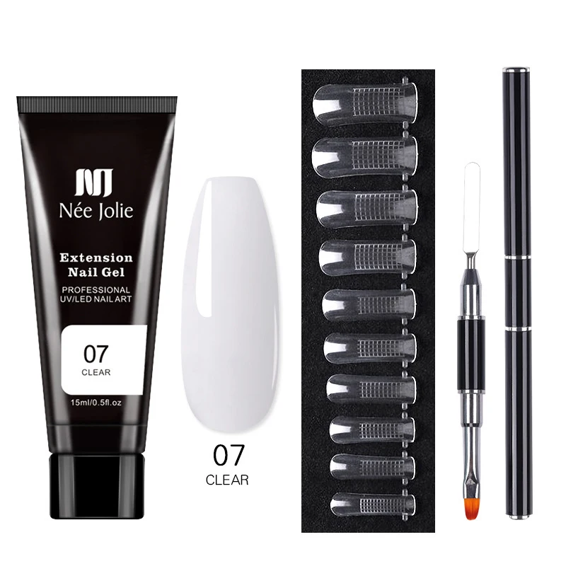 Poly Nail Gel Set Acrylic UV Gel Kit 15ml Clear Crystal Builder Colors  with Nail pusher Gel Nail Polish for Nail Extensions Set 3
