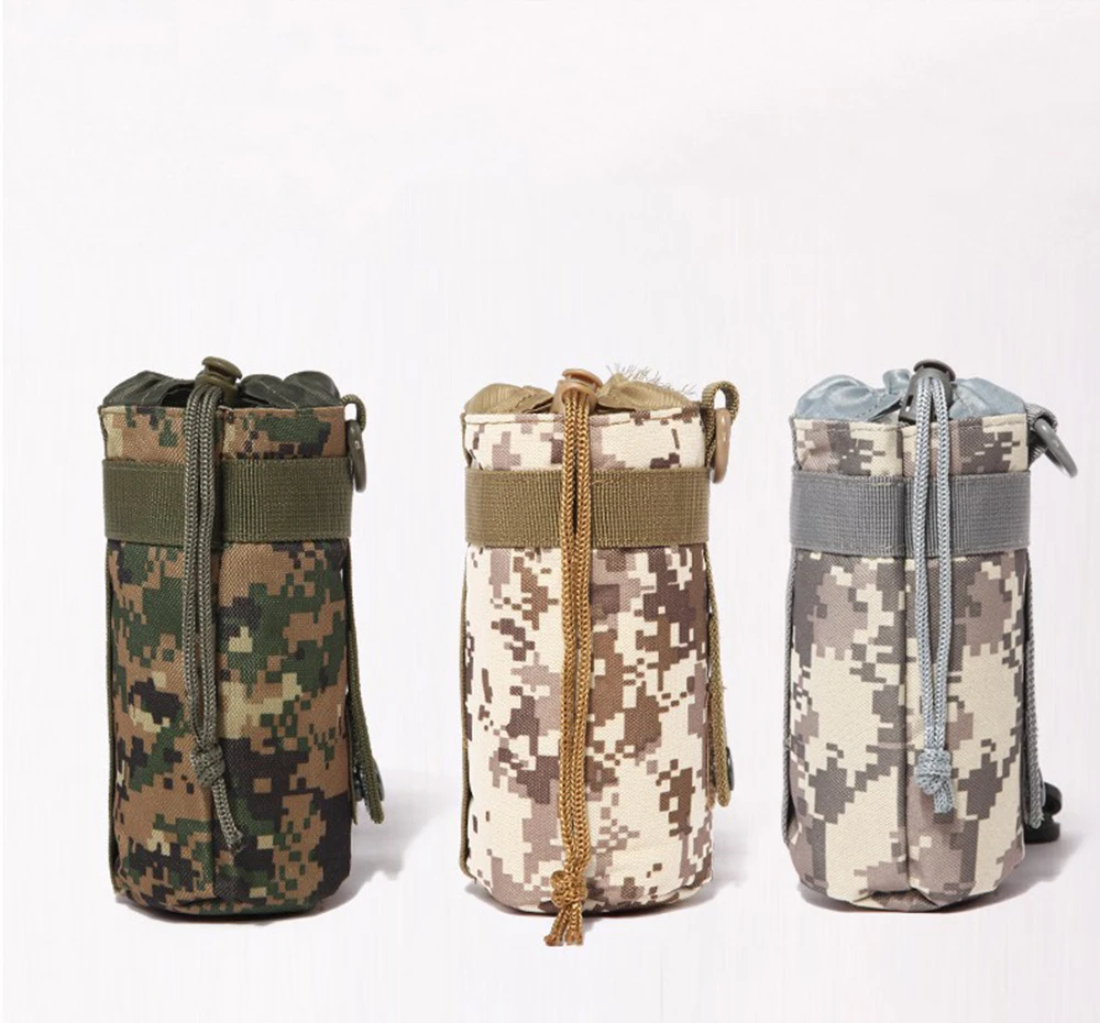 

Tactical Water Bottle Bag Military Molle System Kettle Pouch Holder Hunting Camping Cycling Travel Bottle Kits Drawstring Pouch