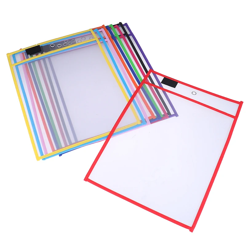 1 Pza transparente escribir y limpiar tablero de dibujo bolsa de cepillo seco bolsillo de archivo para enseñar a los niños pasteles reutilizables bolsillos borrables en seco