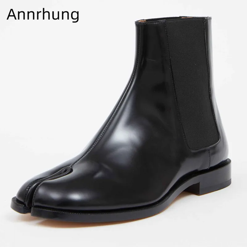

Cozy Genuine Leather Split Toe Boots Women Fashion Elastic Band Patchwork Slip On Botas New Autumn Low Heel Short Botas Mujer