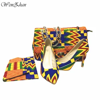 

Brilliant Kente Ladies Pumps Shoes With Matching Handbags Spring Summer Pointed Toe High Heels Made By African Wax Prints 28-11